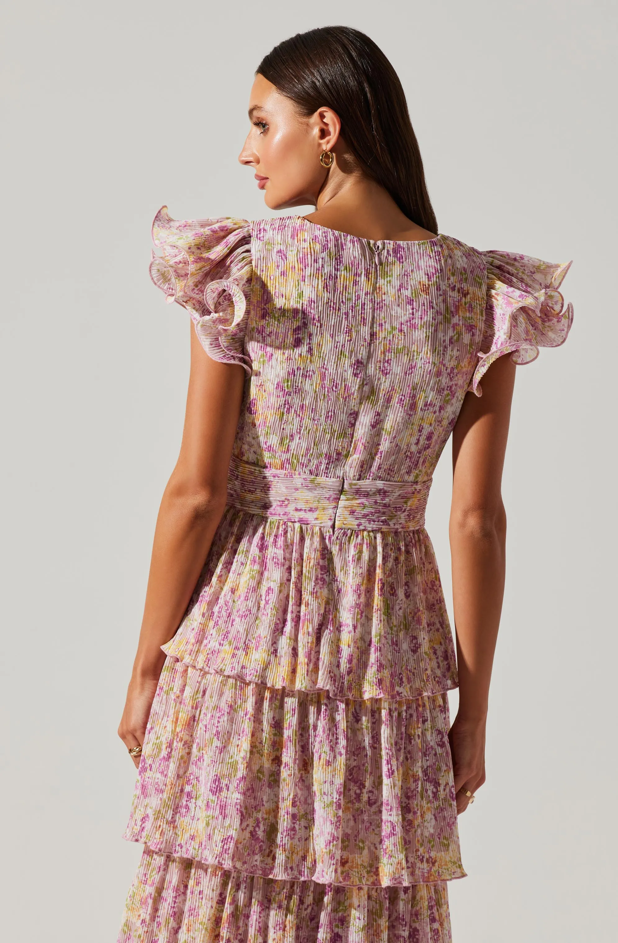 Emporia Floral Pleated Tiered Midi Dress