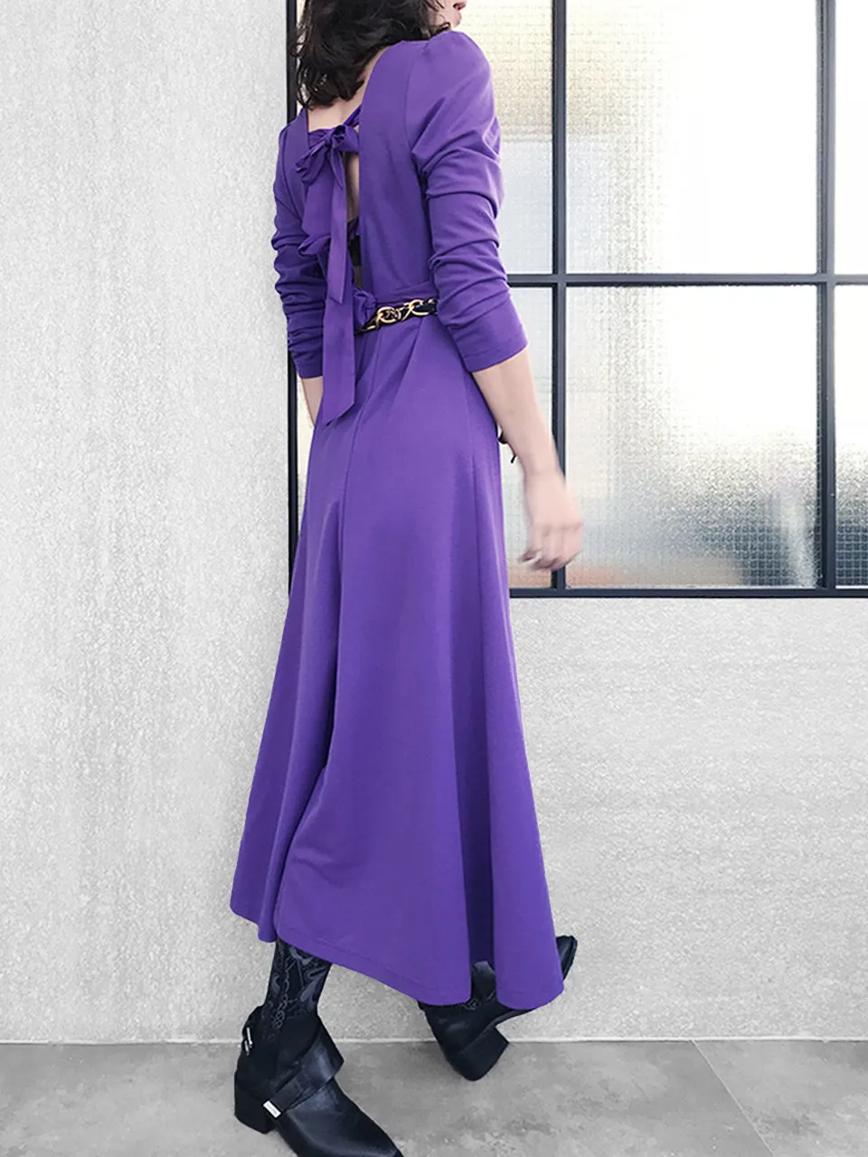 Final Sale! Violet Purple Tie-Back Cotton Blend Maxi Dress