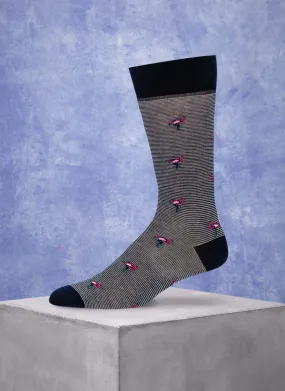 Flamingo Cotton Stripe Sock in Navy