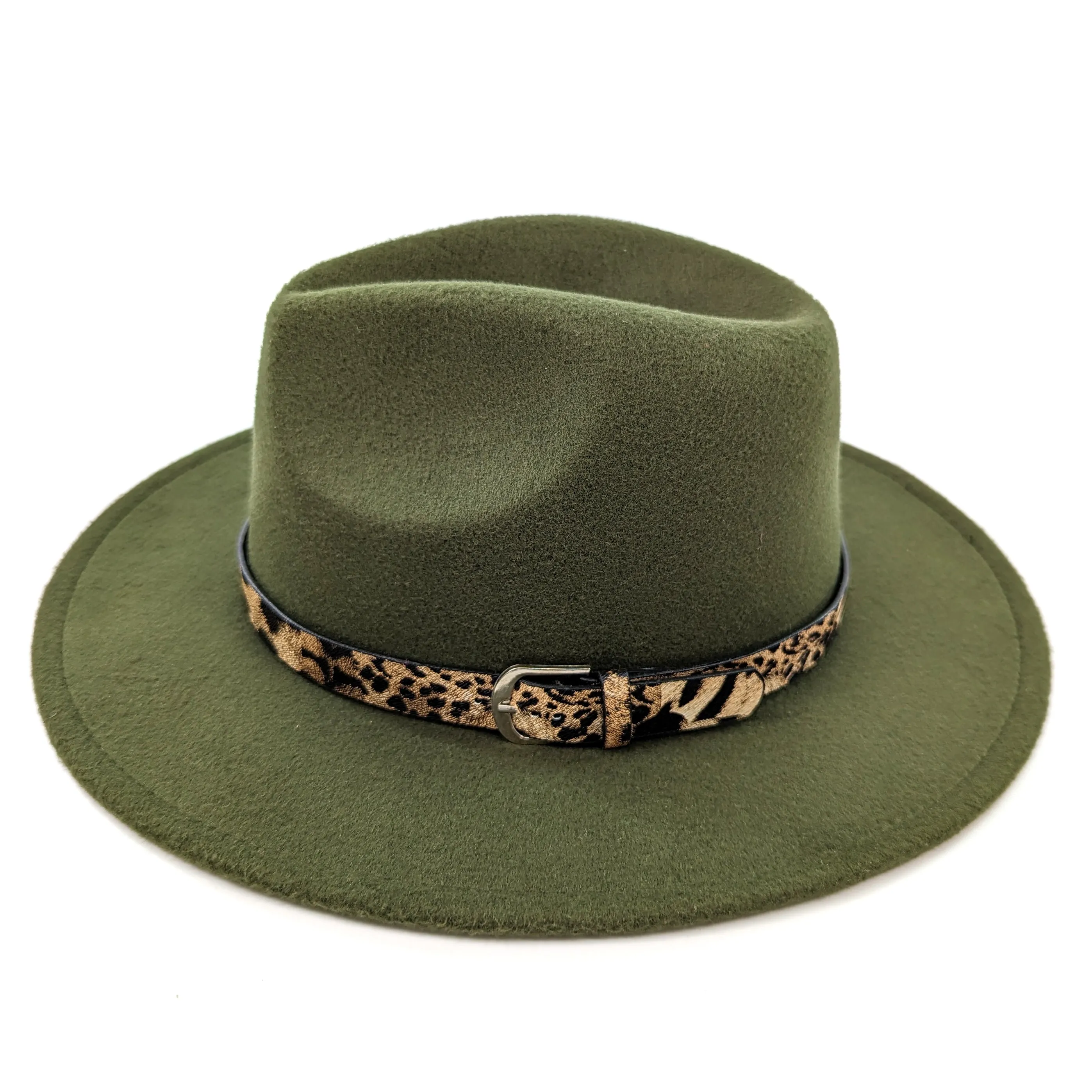 Forest Green Fedora Hat - Animal Print Band