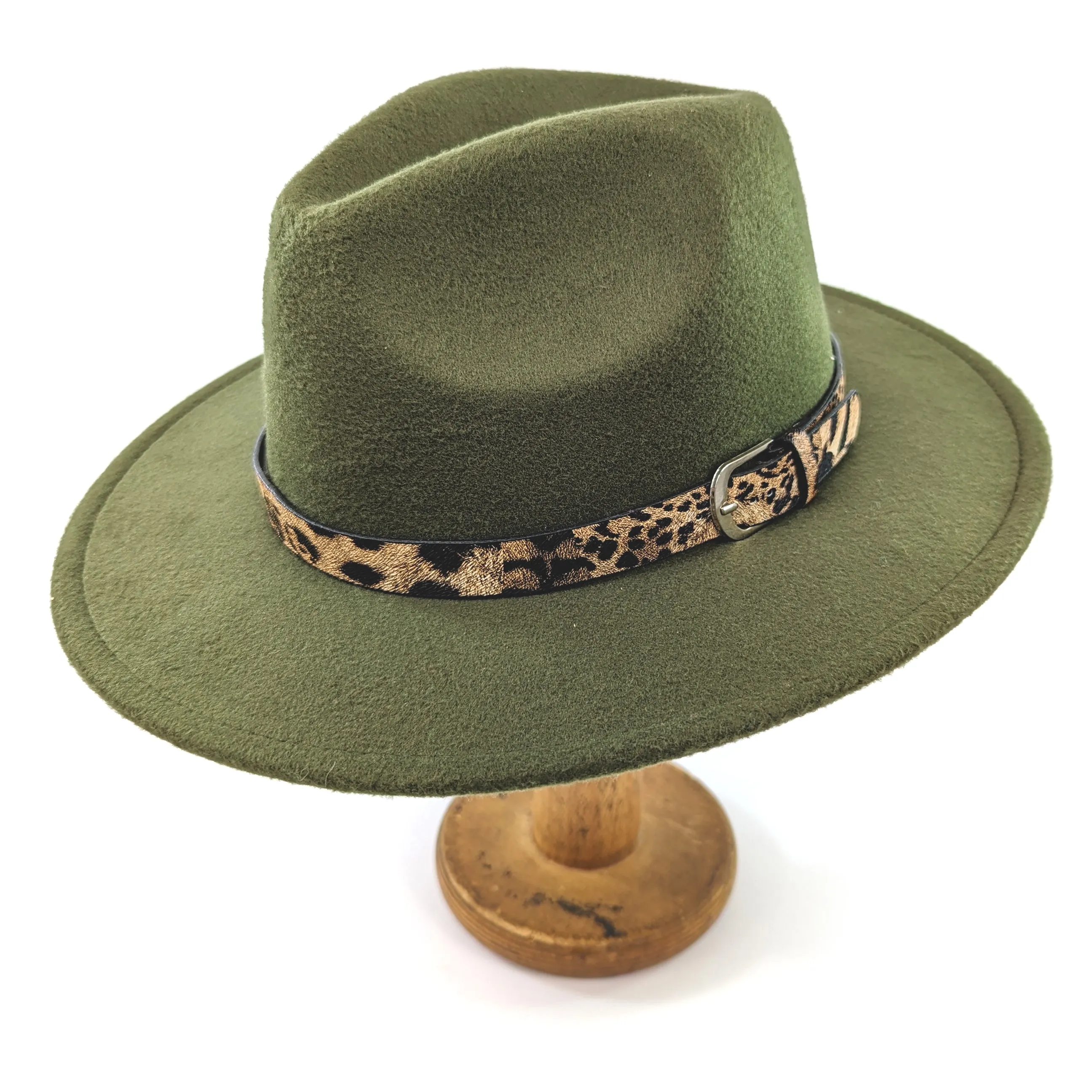 Forest Green Fedora Hat - Animal Print Band