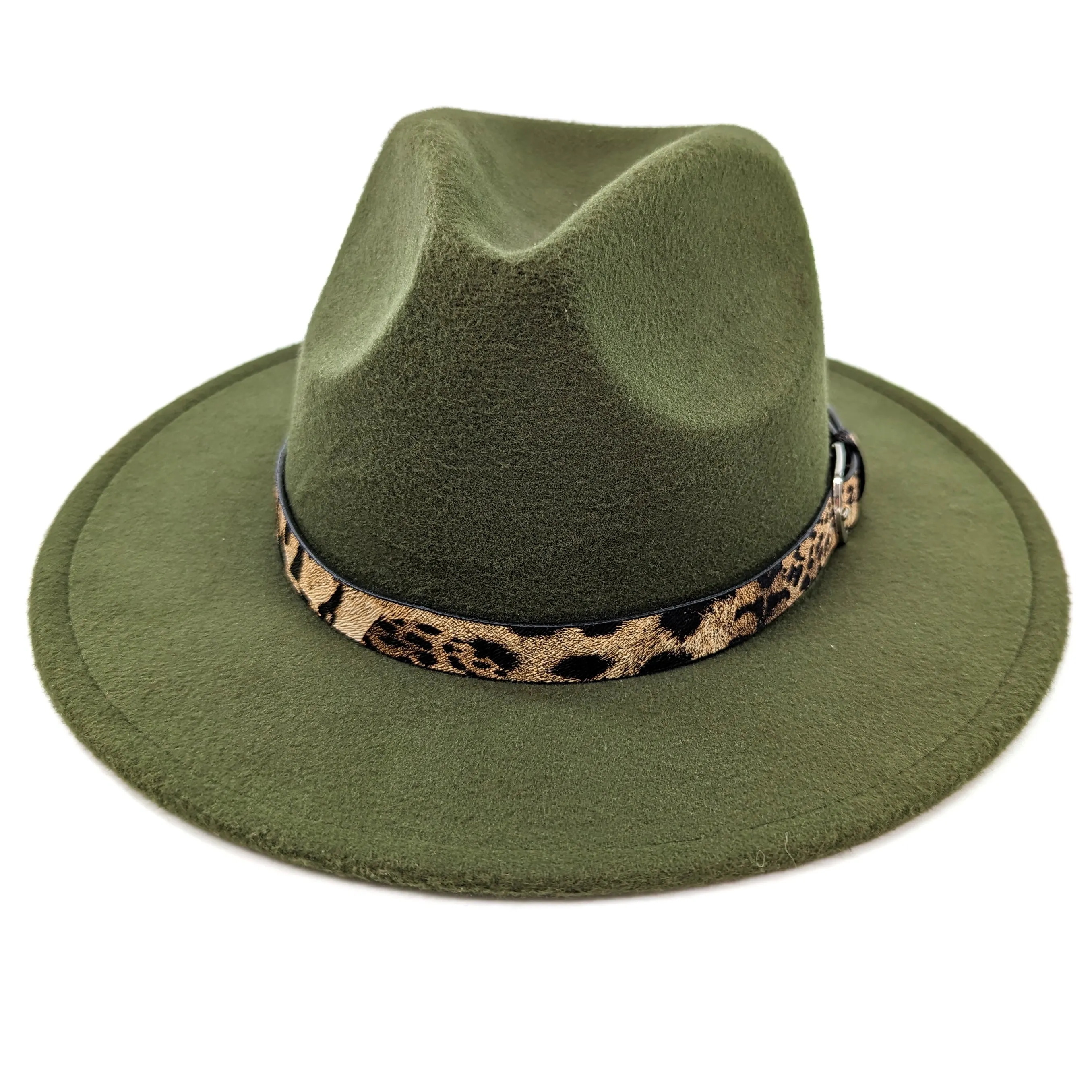 Forest Green Fedora Hat - Animal Print Band