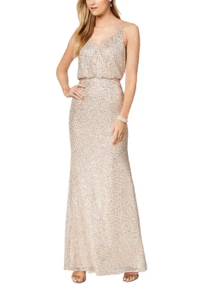 Gold Strappy Blouson Sequins Maxi Dress