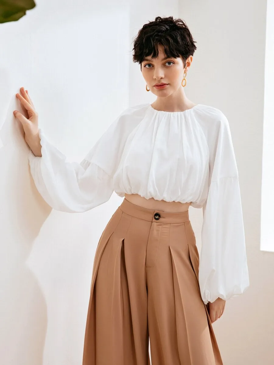 Lantern Sleeve Ruched Blouse