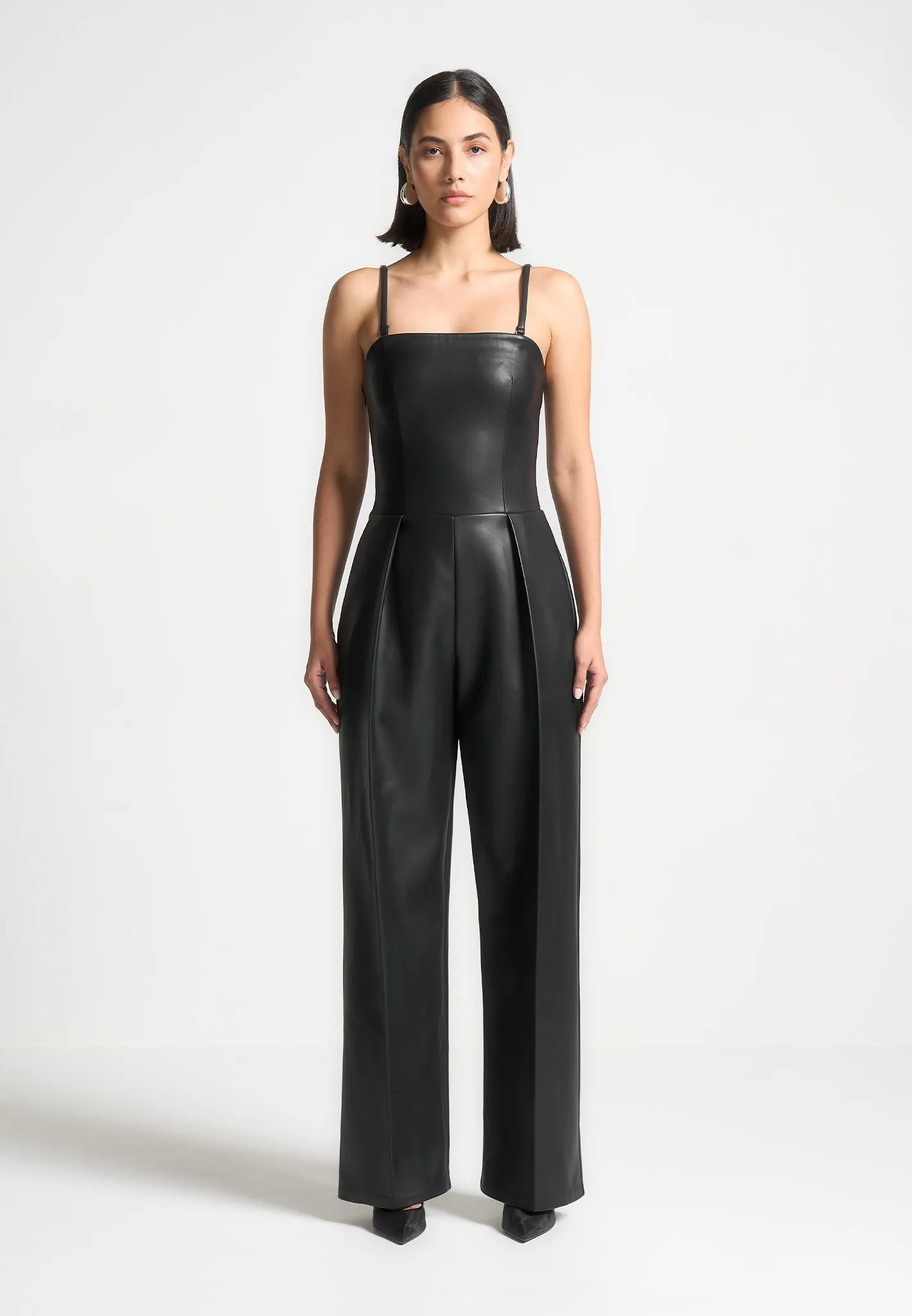 Leather Tailored Jumpsuit - Black