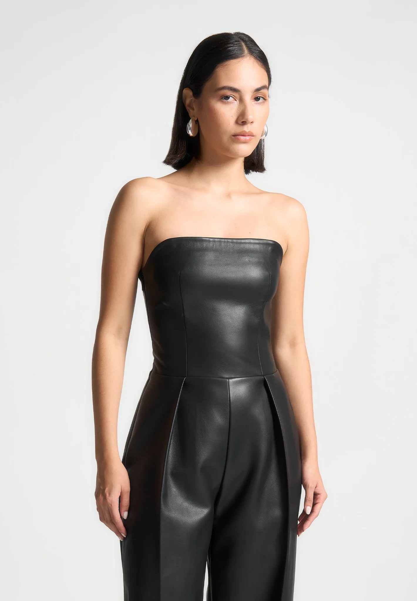 Leather Tailored Jumpsuit - Black