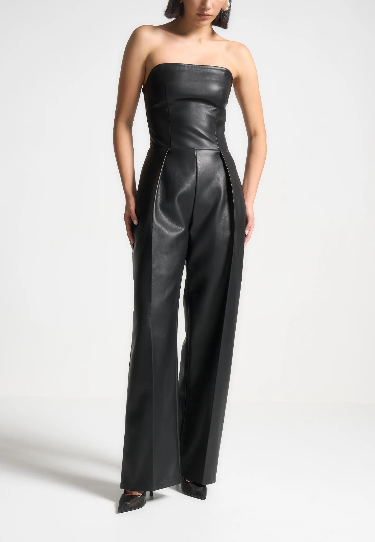 Leather Tailored Jumpsuit - Black