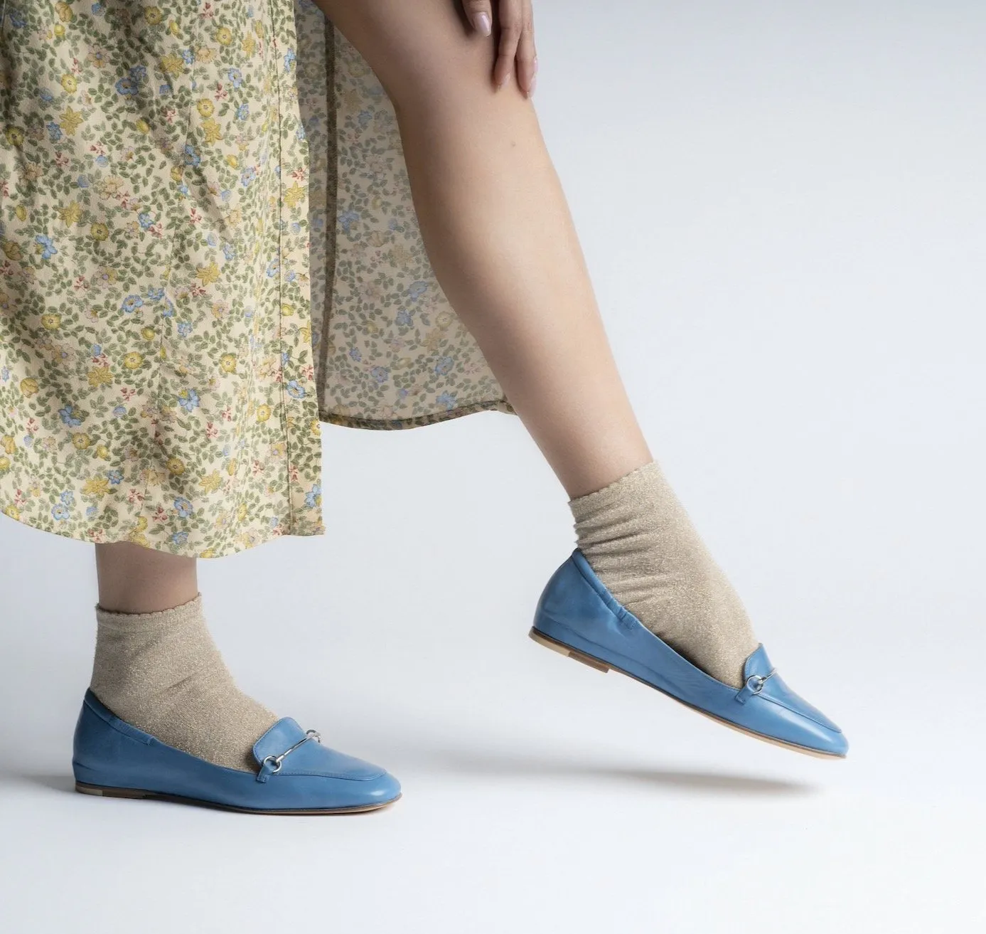 Lena Light Blue Leather Loafers