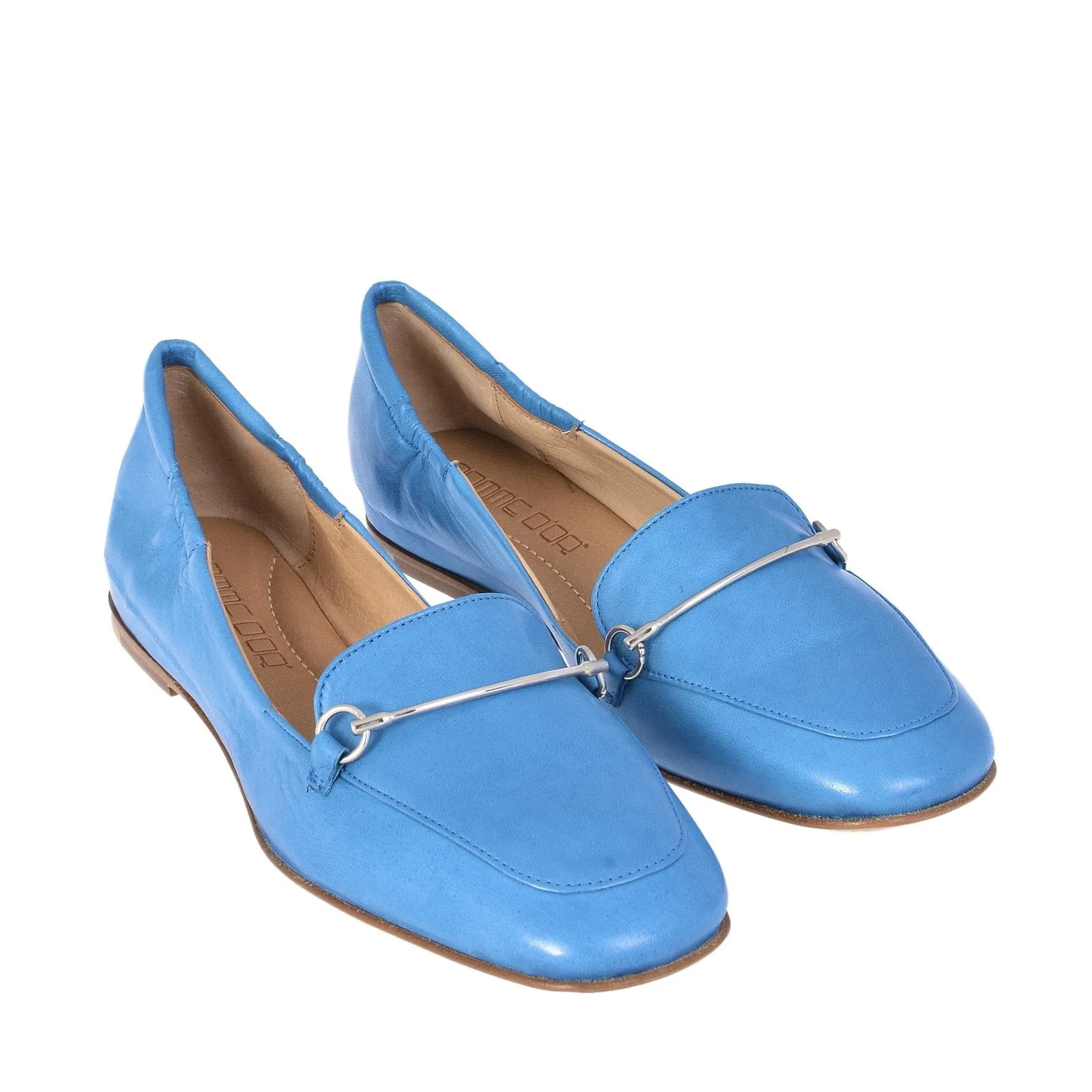 Lena Light Blue Leather Loafers