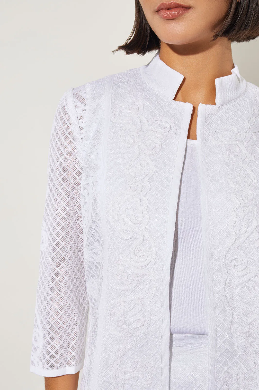 Mandarin Collar Jacket - Soutache Jacquard Knit