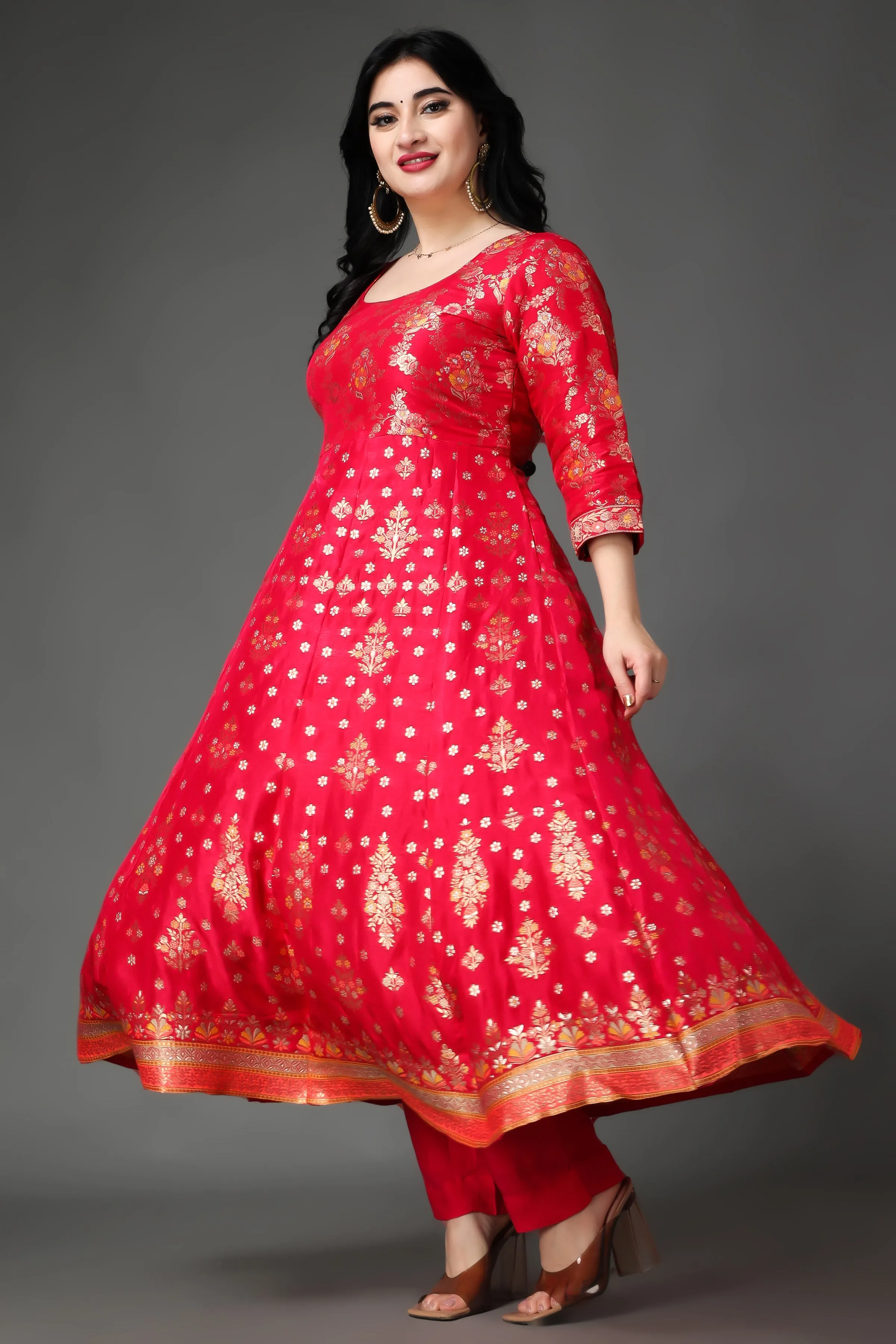 Merry Musings Tanjore Silk Anarkali Set