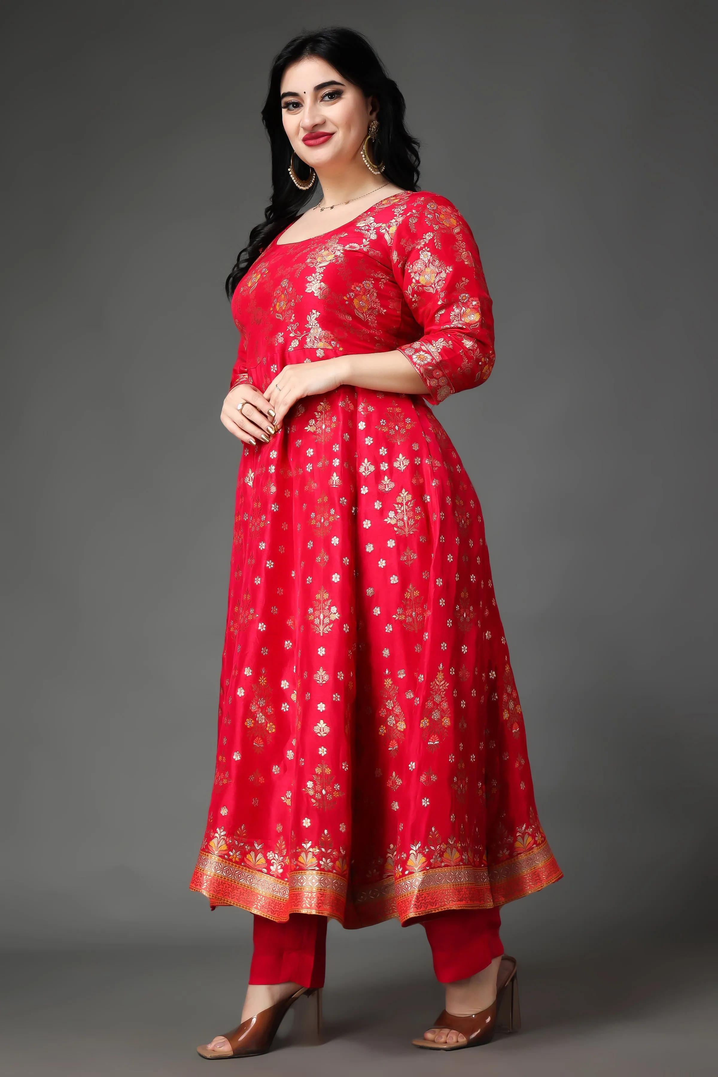 Merry Musings Tanjore Silk Anarkali Set