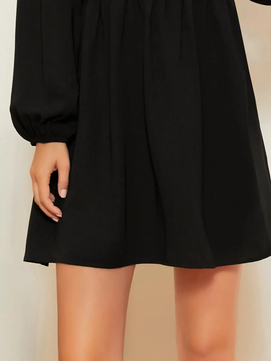 Mock Neck Lantern Sleeve Dress