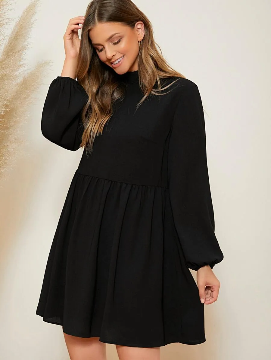 Mock Neck Lantern Sleeve Dress