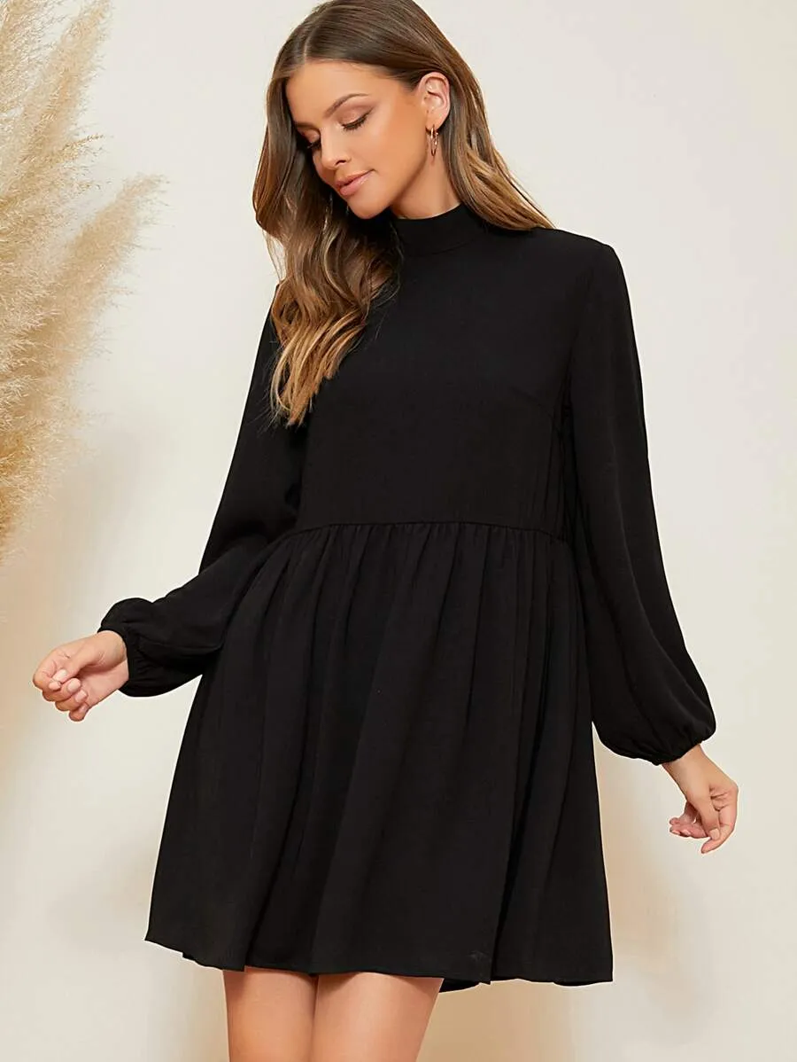 Mock Neck Lantern Sleeve Dress