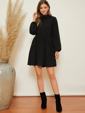 Mock Neck Lantern Sleeve Dress