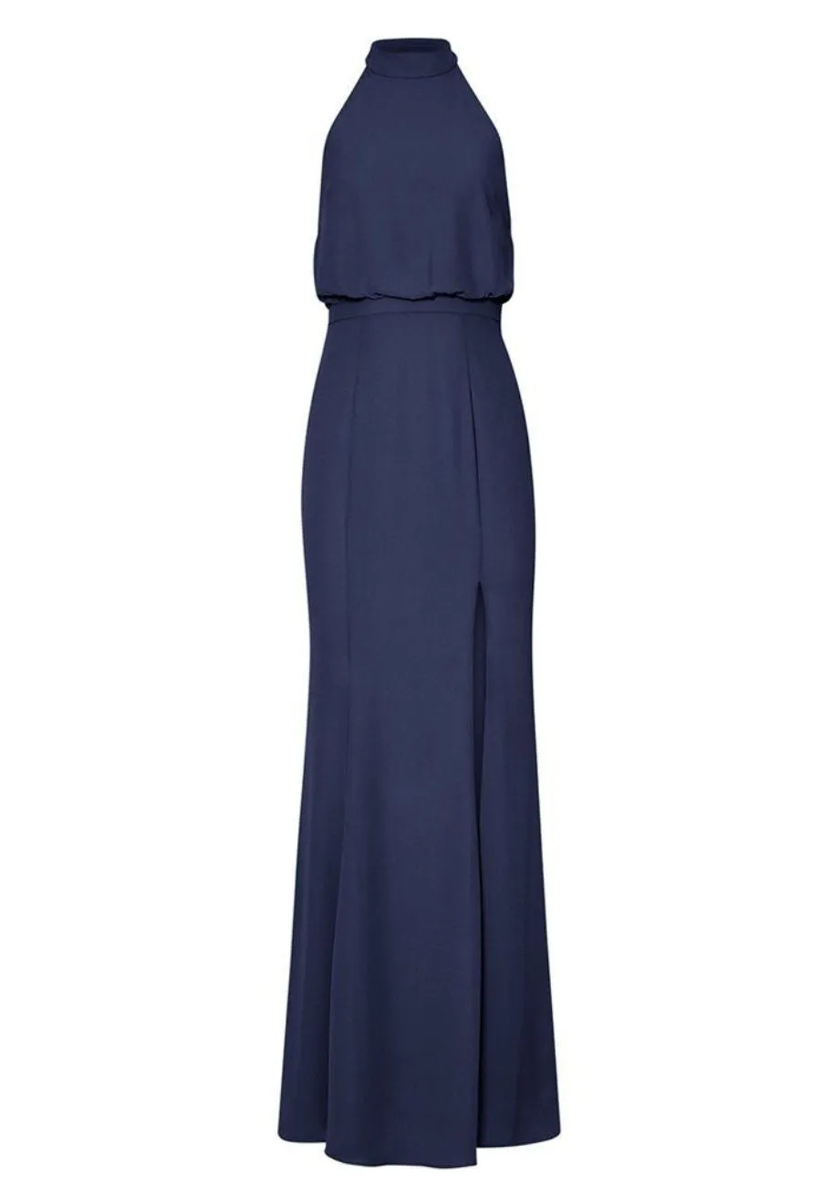 Navy Cameron Mock Neck with Slit Maxi Dress