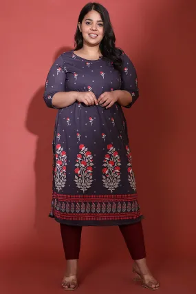 Purple Border Print Ethnic Kurti