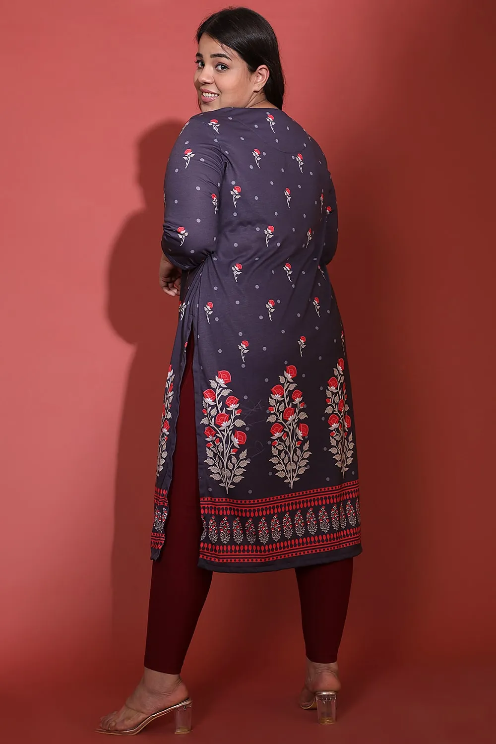 Purple Border Print Ethnic Kurti