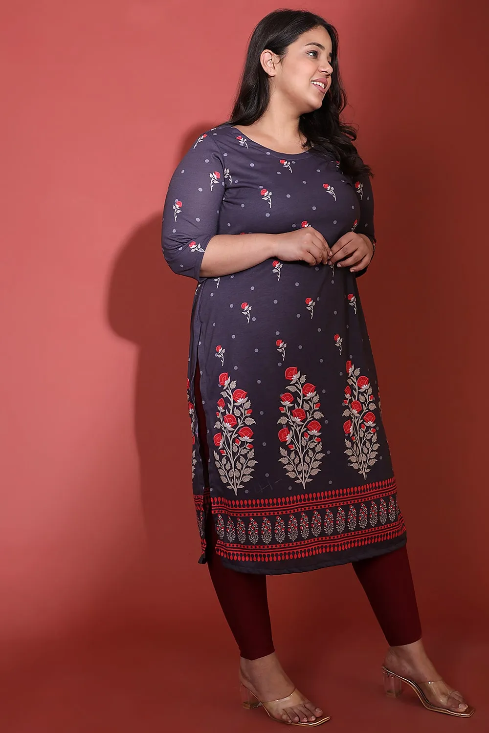 Purple Border Print Ethnic Kurti