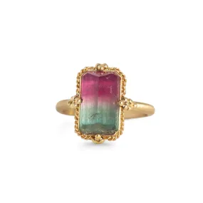 Rectangular Watermelon Tourmaline Ring