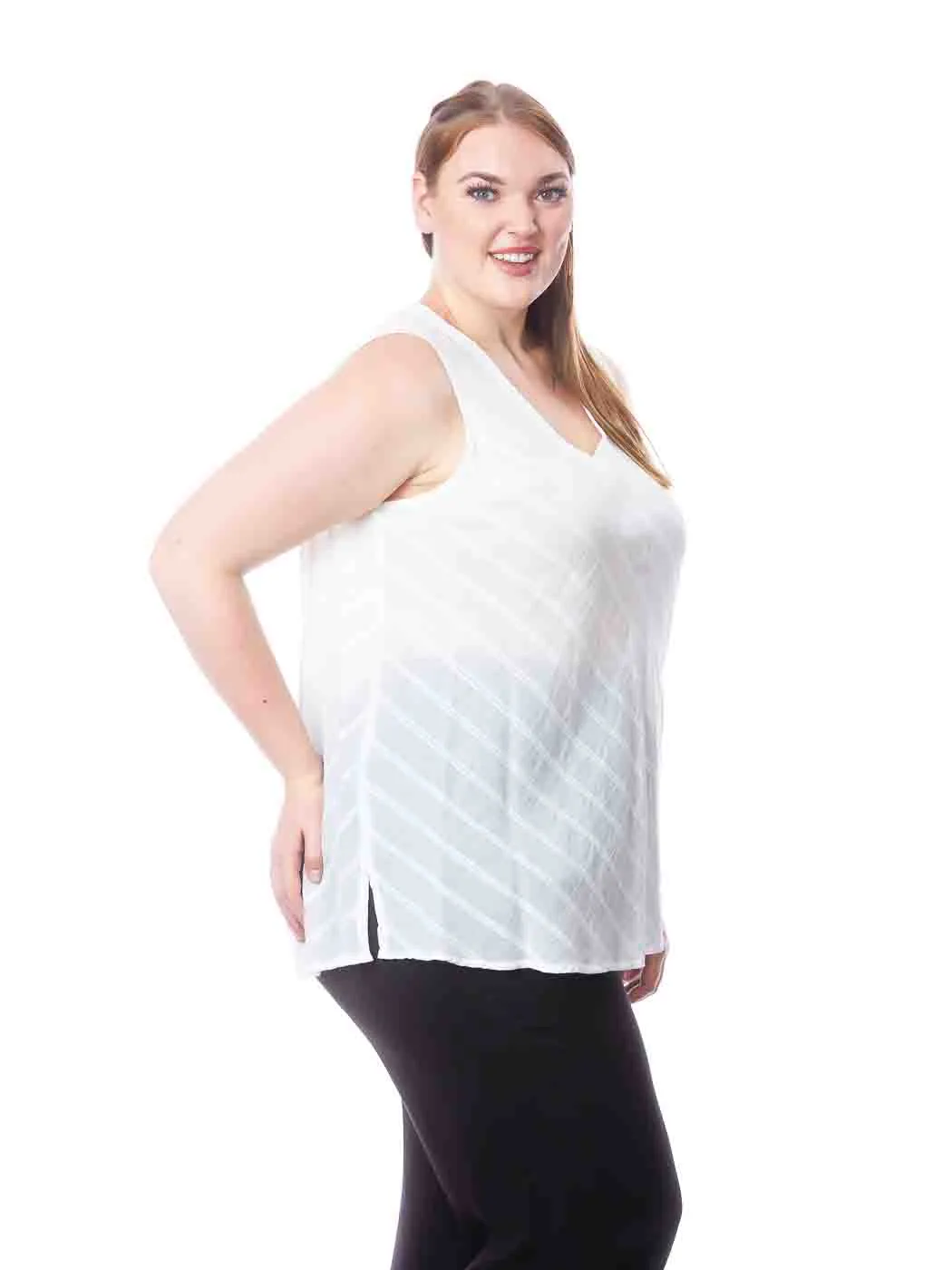 Tianello Plus Sized "St. John" Jacquard Egyptian Cotton  "Erika" Bias Tank