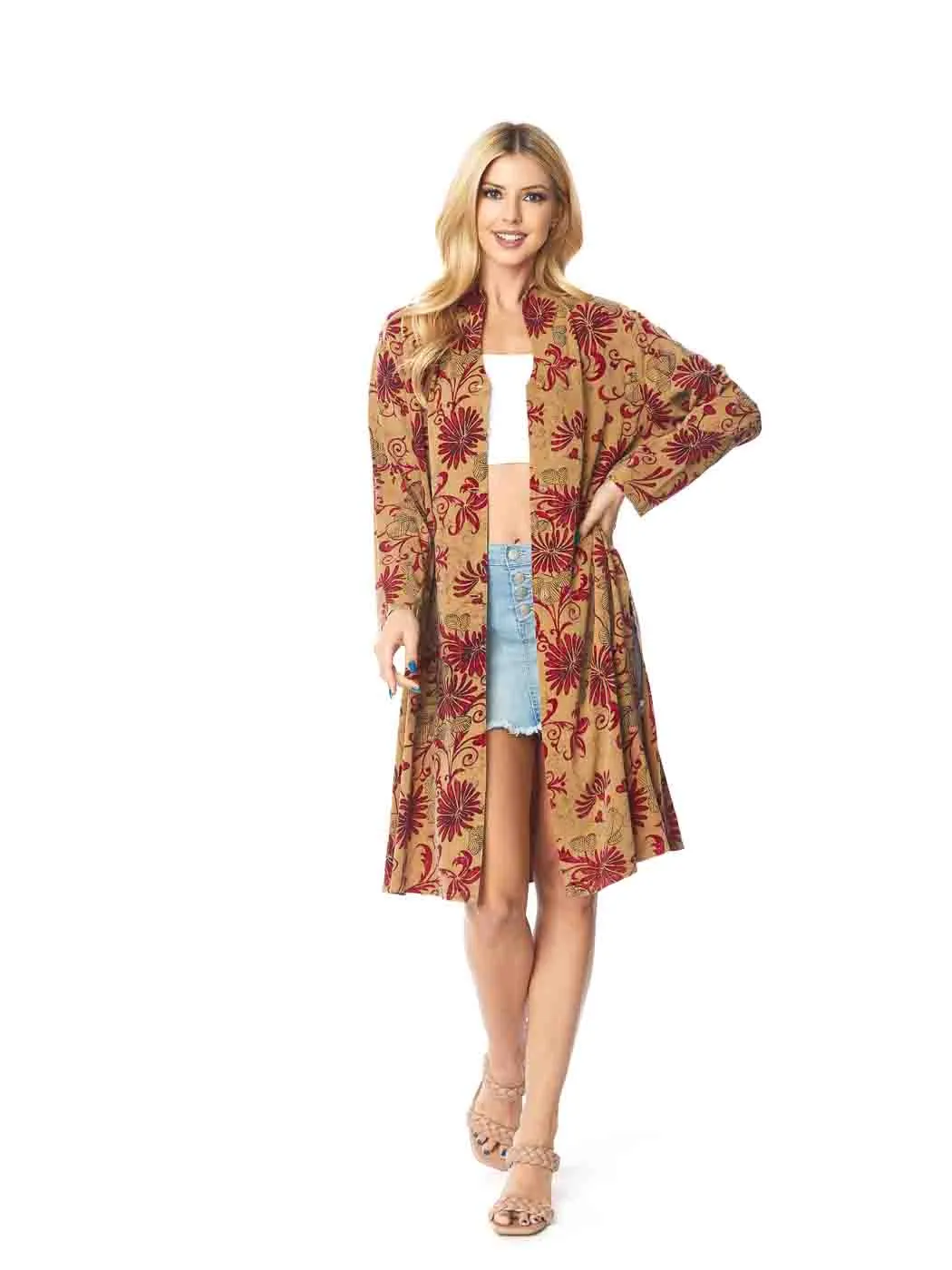 Tianello TENCEL™  Print "Asmara" Long "SELENA"  Duster Jacket-Sahara