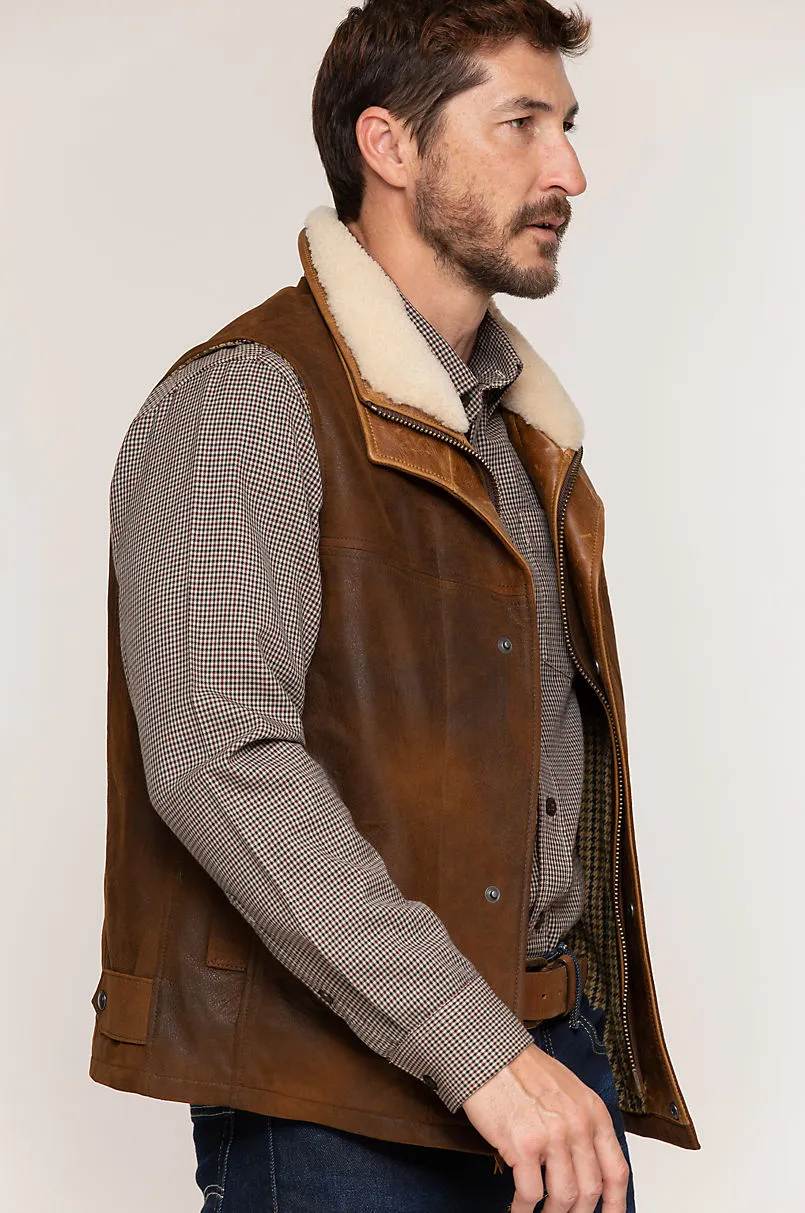 Trekker Lambskin Leather Vest with Shearling Collar