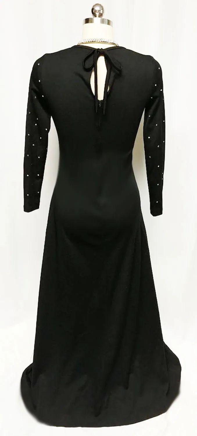 *VINTAGE BLACK SPARKLING RHINESTONE STAR EVENING GOWN WITH KEYHOLE BACK