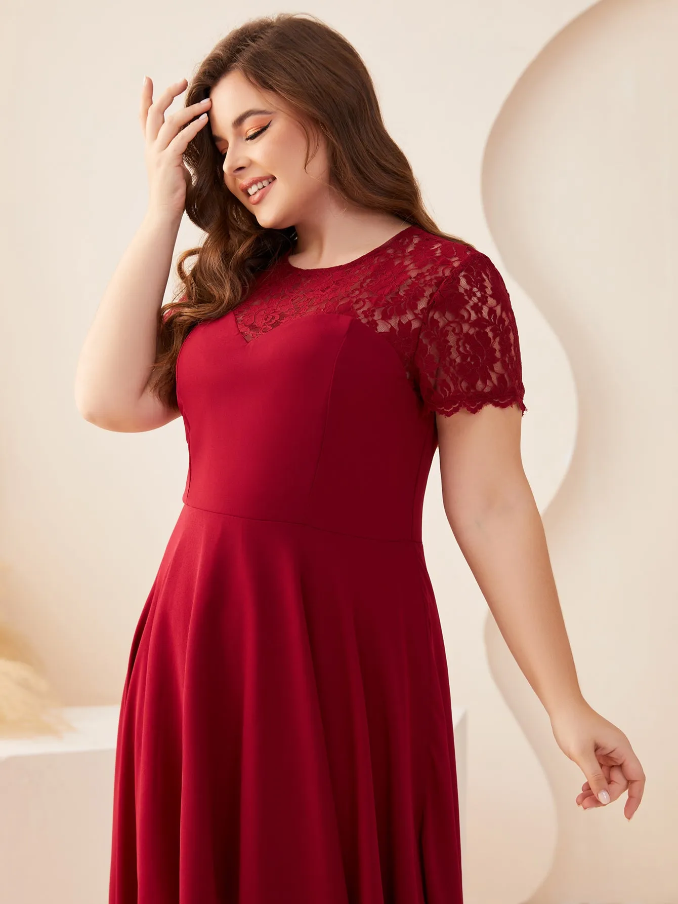 Women Plus Size Floral Lace Hi-Low Chiffon Bridesmaid Dresses